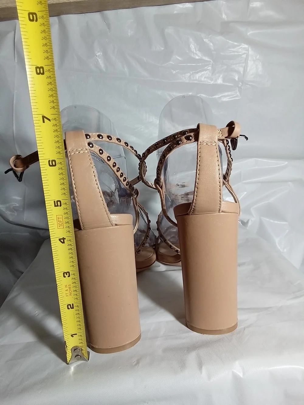 Tony Bianco Studded Nude Strappy Block Heel Sandals 7